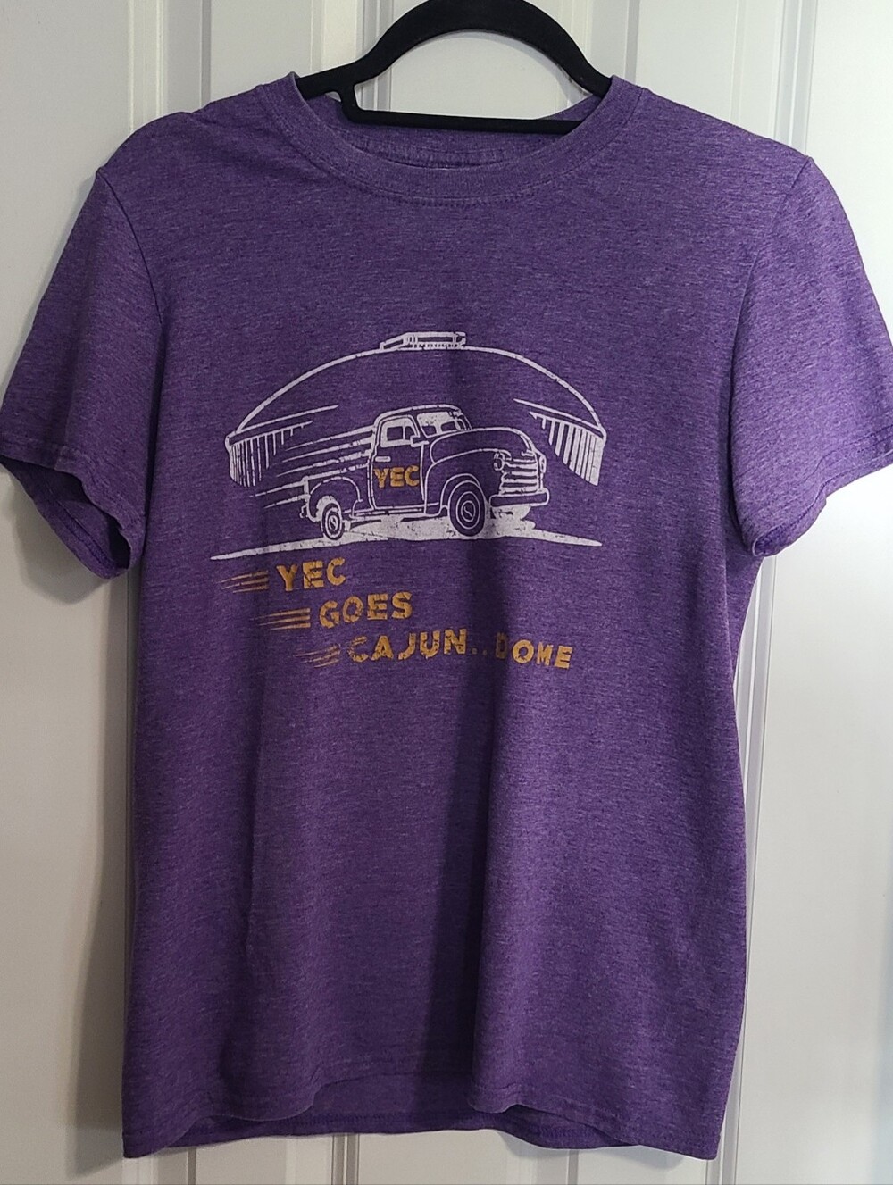 Gildan Purple Short Sleeve Cajun Graphic Tee with Yellow Accents